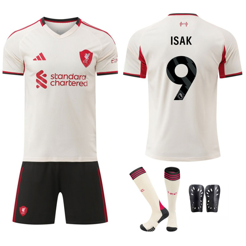 Barn Liverpool 2025/26 bortesett - trøye og shorts med Isak 9 trykk