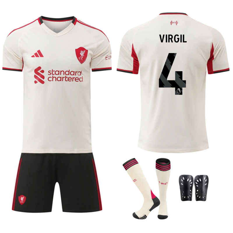 Liverpool bortdrakt 2025/26 barn fotballdrakt med shorts og Virgil 4 trykk