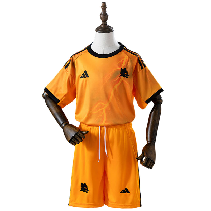 AS Roma 2025/26 bortedrakt til barn - oransje fotballdrakt barnesett