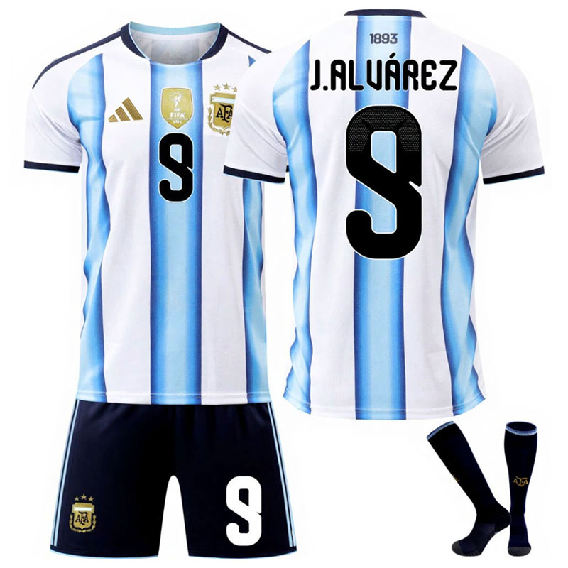 Argentina Hjemmedrakt 2026/27 – VM Fotballdrakt Sett med J. Álvarez 9