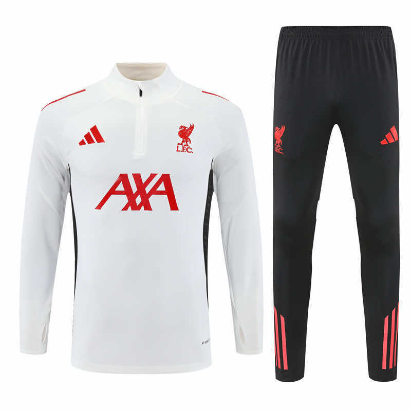 Liverpool 25/26 Half Zip Treningssett - Hvit Topp og Svart Bukse