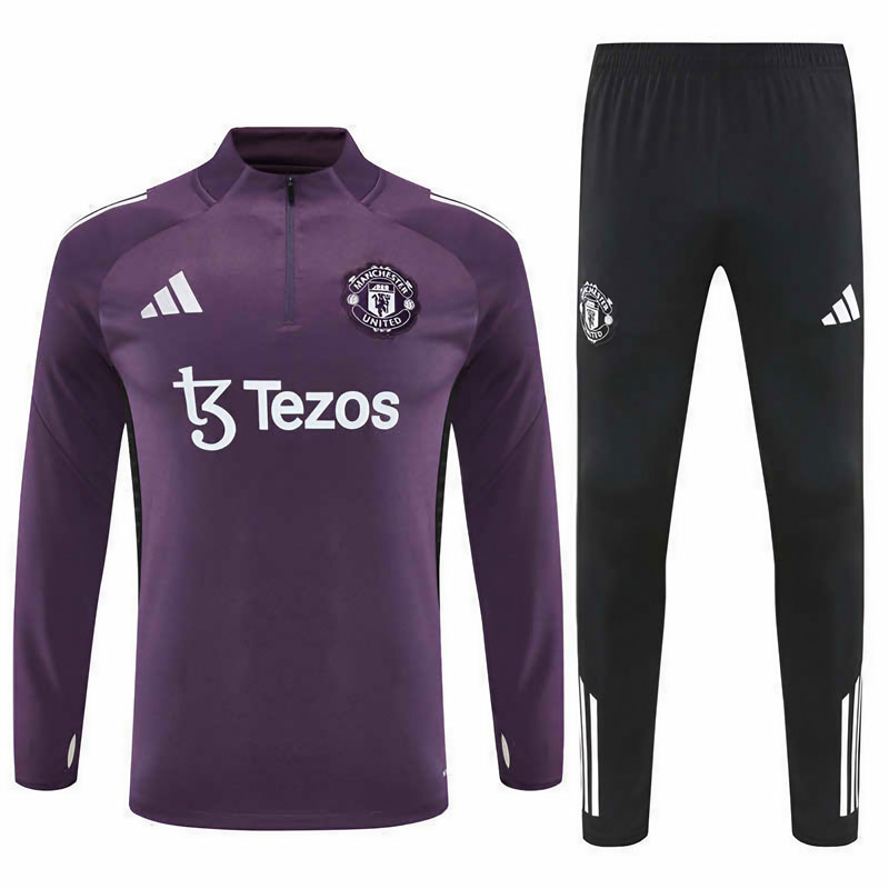 Man United treningsdrakt 25/26 - lilla half zip genser + svarte treningsbukser