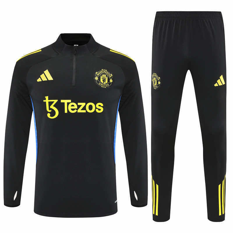 Manchester United 2025/26 svart treningssett - Half Zip overdel + bukse