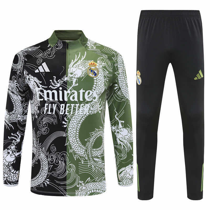 Real Madrid 25/26 half zip treningssett – grønn/svart dragedesign