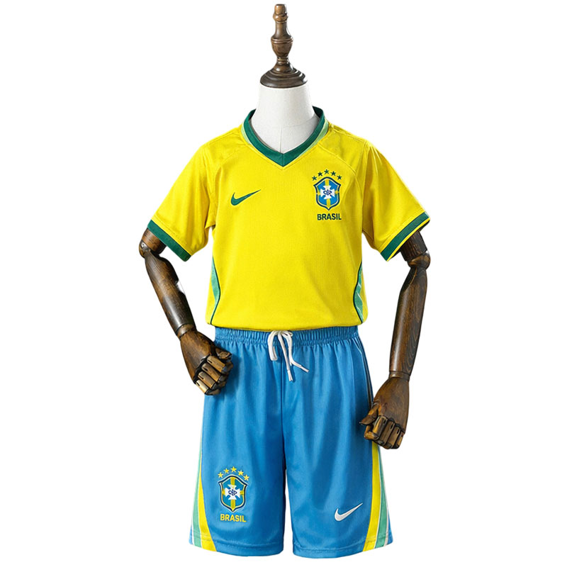 Brasil VM 2026 hjemmedrakt barn - gul drakt og blå shorts sett