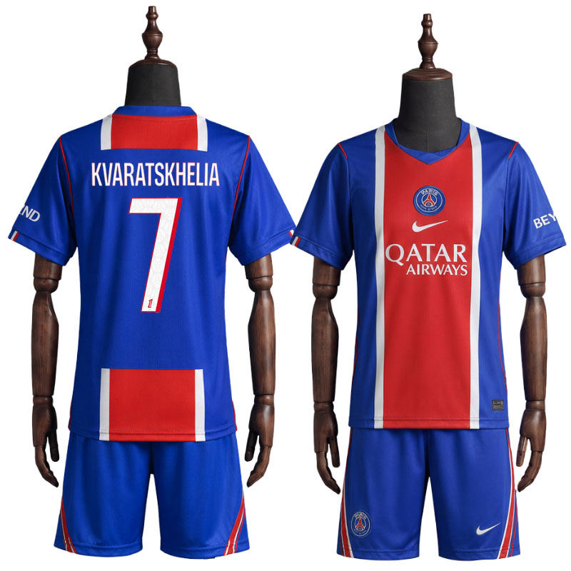 PSG 2026/27 hjemmedrakt barn Kvaratskhelia 7 - blå drakt med shorts