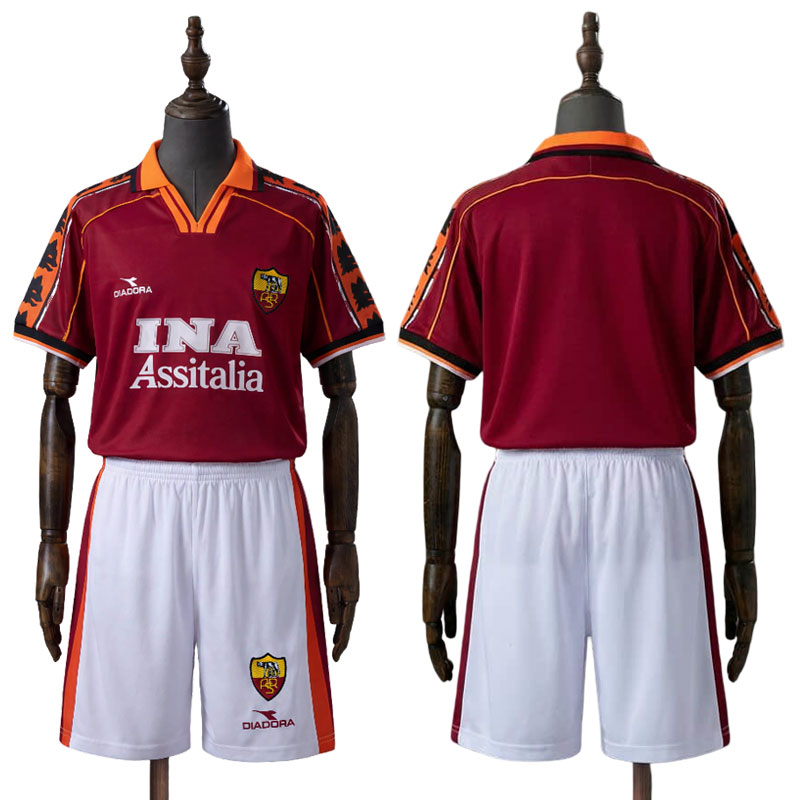 Retro AS Roma 1998/99 hjemmedrakt barn - fotballdrakt med shorts
