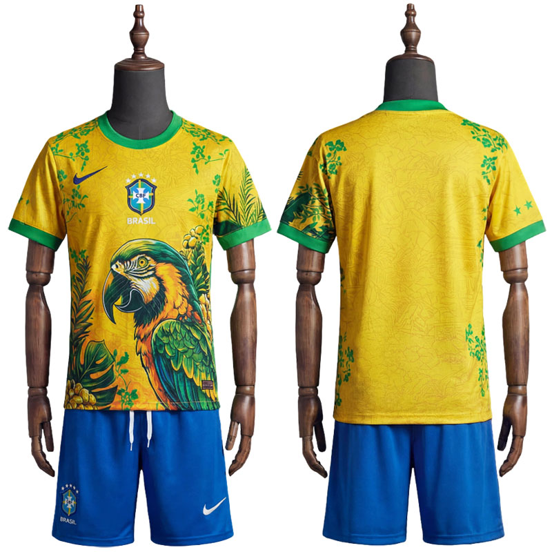 Brazil spesialutgave 2026/27 barn fotballdrakt med papegøye-design
