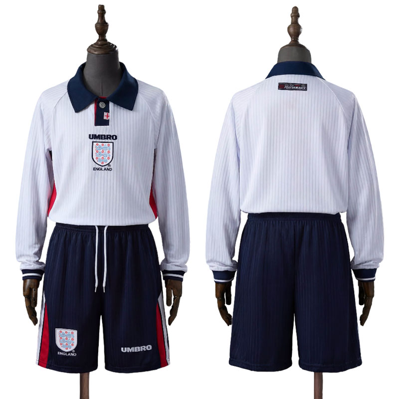 England 1998 Hjemmedrakt Barn Retro - Langermet Fotballdrakt med Shorts
