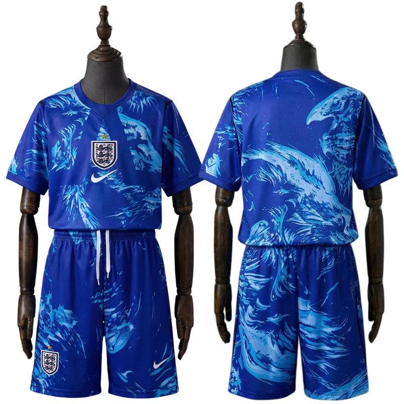 England 2026 keeperdrakt for barn - blå målvaktsdrakt med shorts