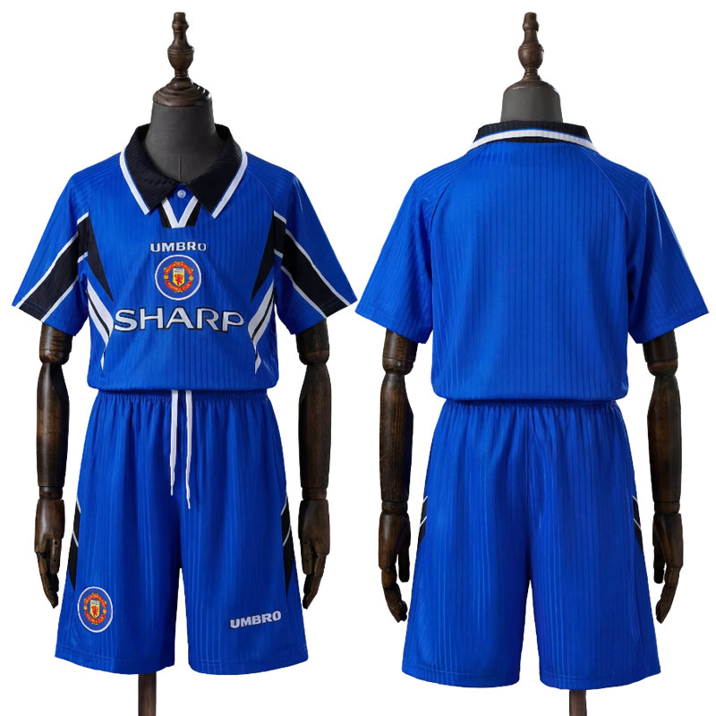 Manchester United 1996-98 Tredjedrakt Barn – Blå Retro Fotballdrakt