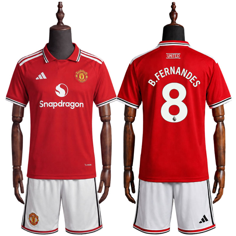 Manchester United hjemmedrakt til barn 2026/27 med B. Fernandes 8 og shorts