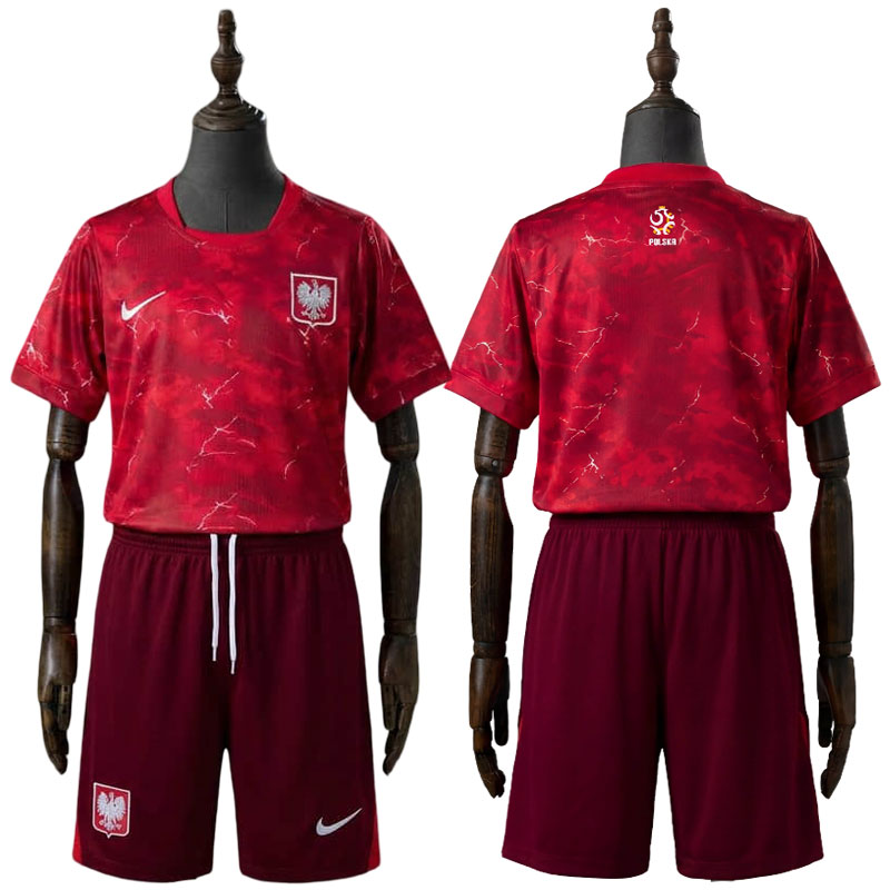 Polen Bortedrakt Barnesett 2026/27 - rød fotballtrøje og shorts