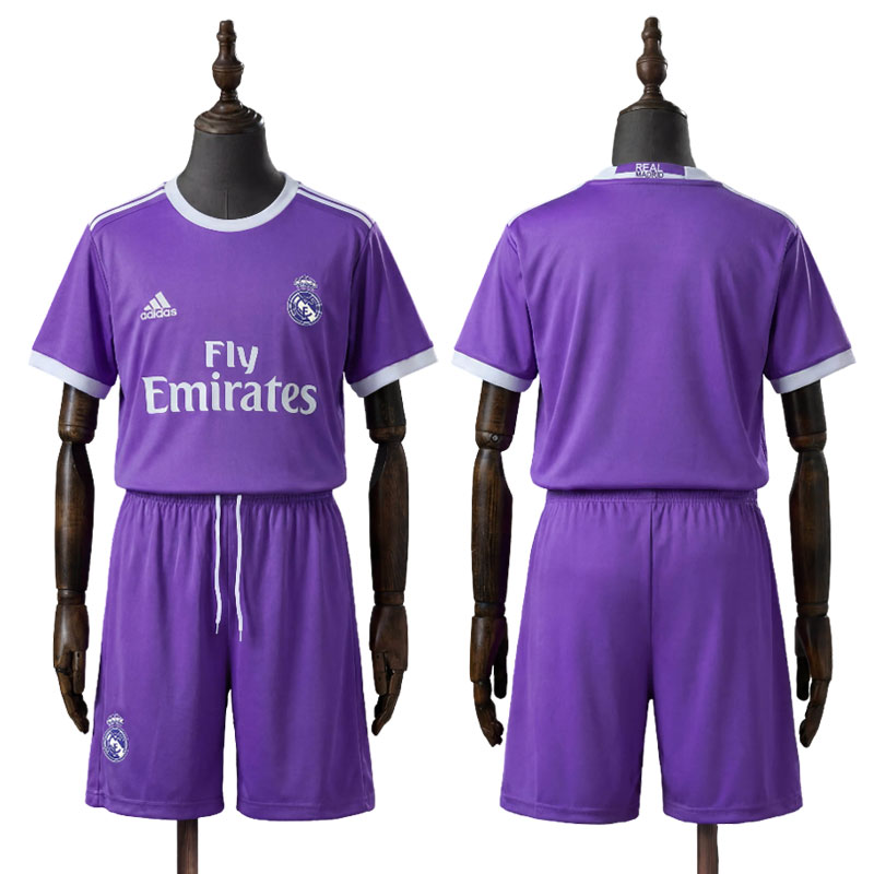 Real Madrid Retro 2016/17 Bortedrakt Barn - Lilla Fotballdrakt Sett
