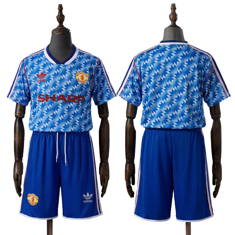 Retro Manchester United fotballdrakt barn 1990-92 - blå bortedrakt