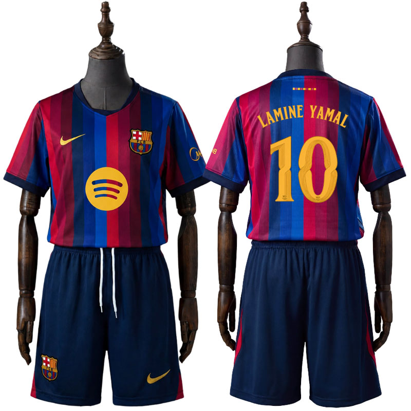 Barcelona Drakt Barn 2026/27 med Lamine Yamal 10 - Blå og Rød Hjemmedrakt med Shorts