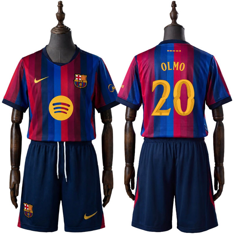 FC Barcelona 2026/27 barnedrakt Olmo 20 - blå og rød fotballdrakt med shorts