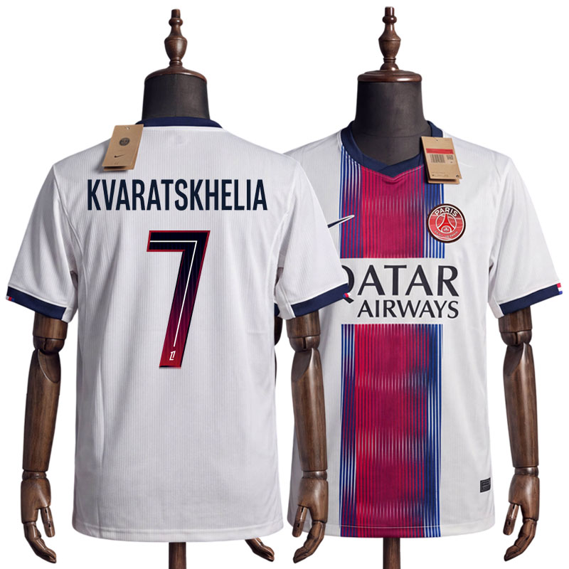 Paris Saint-Germain bortedrakt 26/27 – Herre fotballdrakt med Kvaratskhelia 7 trykk