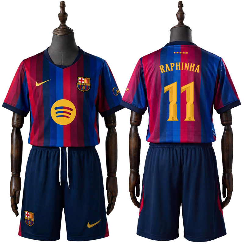 Raphinha 11 Barcelona Hjemmedrakt Barn 2026/27 – Blå og Rød Fotballdrakt Sett