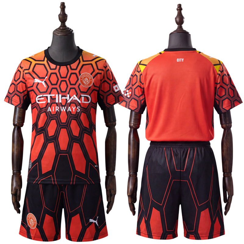 Manchester City Keeperdrakt Barn 2026/27 – Oransje Fotballdrakt Sett med Shorts
