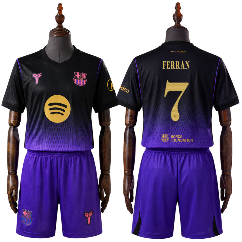 Ny FC Barcelona Ferran 7 Bortedrakt 2026/27 Barn – Svart og Lilla Fotballdrakt