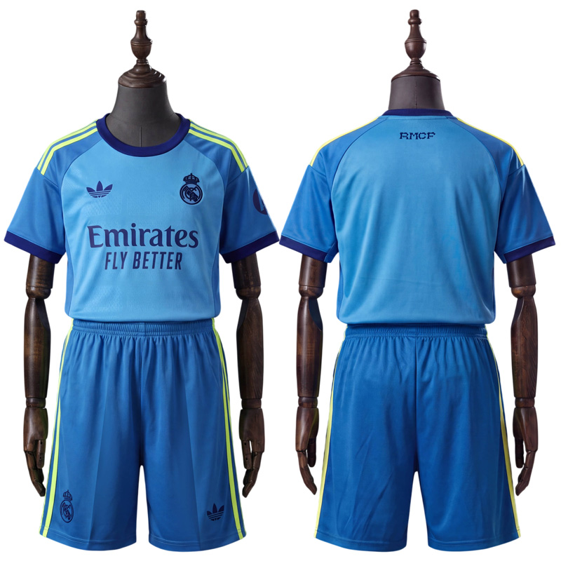 Real Madrid keeperdrakt barn 2026/27 – blå fotballdrakt med shorts